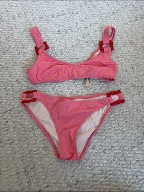 Pink Women's Bikini Set with Decorative Buckles